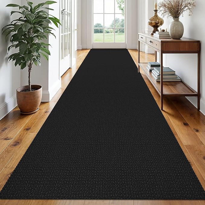 EARTHALL Runner Rug 3x18 Ft Washable Runners for Hallways Extra Long Woven Non Slip Entryway Runner Braided Kitchen Runner Indoor Outdoor Carpet Runners for Hotels, Officel, Stair, Black/Grey