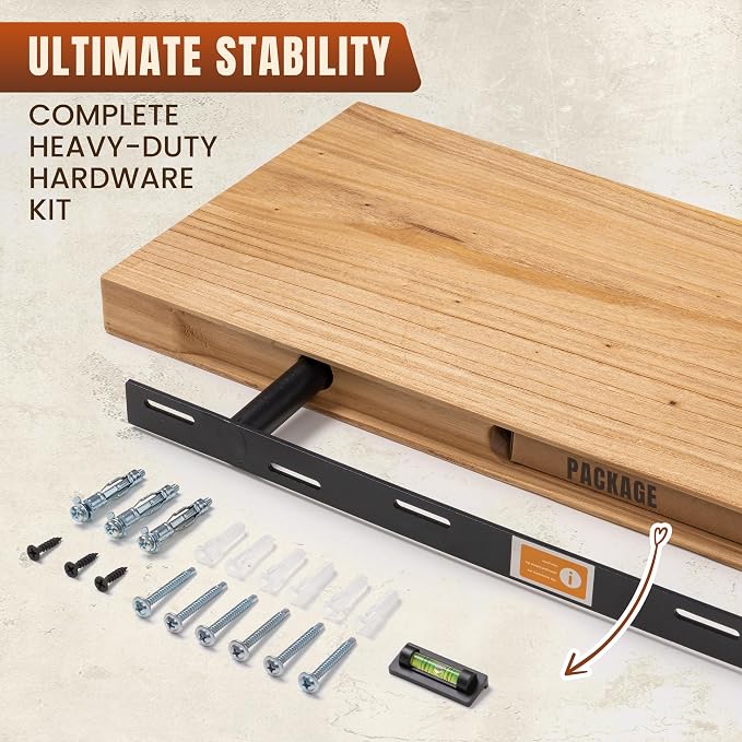 24" Live Edge Floating Shelves, Solid Elm Wood Wall Shelf Set of 2 | 1.4" Extra Thick, 9.3" Deep Heavy Duty Storage, Artisan Natural Finish, Ideal for Kitchen, Coffee Bar & Living Room