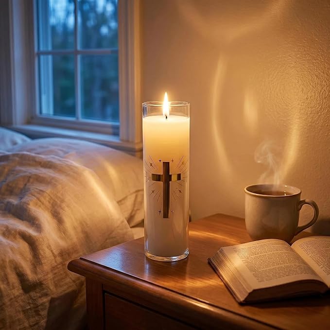 128 Hours Long Burning Beeswax Candles,Pure Beeswax Pillar Candles in Glass Jar,Unscented Natural Beeswax Prayer Candles for Religious Ceremony,Memorial,Vigil,Emergency (White)