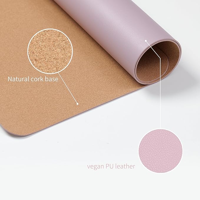 RENMTURE Dual-Sided Large Desk Pad, Faux Leather Natural Cork Mouse pad, Desk Accessories Protector, for Office and Home Work (Dusky Pink, 23.6" x 13.7")