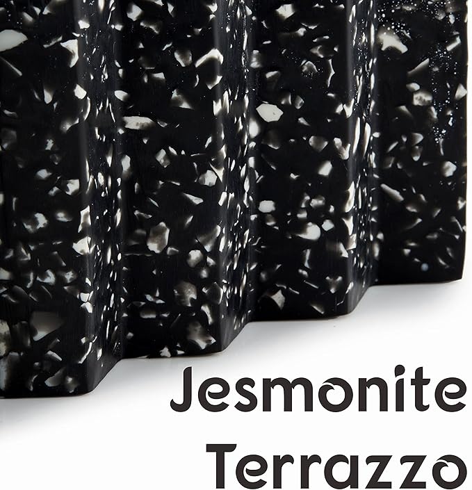 Tapeera Zig Zag Terrazzo Stone Soap Dish for Bathroom Sink - Concrete Soap Saver for Bar Soap Holder for Shower - Sponge Holder - Self Draining Soap Dish Holder - Kitchen Soap Tray (Black)