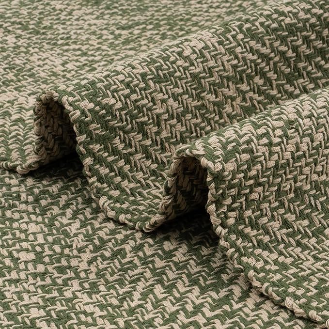 LEEVAN Boho Living Room Rugs 5X8 ft, Washable Woven Cotton Modern Bedroom Area Rug, Green/Natural Braided Floor Carpet for Dining Room Nursery Room, Outdoor Rug for Patio Balcony Decor