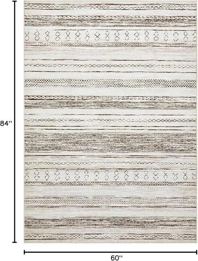 Tortania Area Rug Living Room Rugs - 5x7 Washable Large Soft Neutral Boho Moroccan Bohemian Farmhouse Rug Indoor Floor Carpet for Bedroom Under Dining Table Home Office Decor - Cream Brown