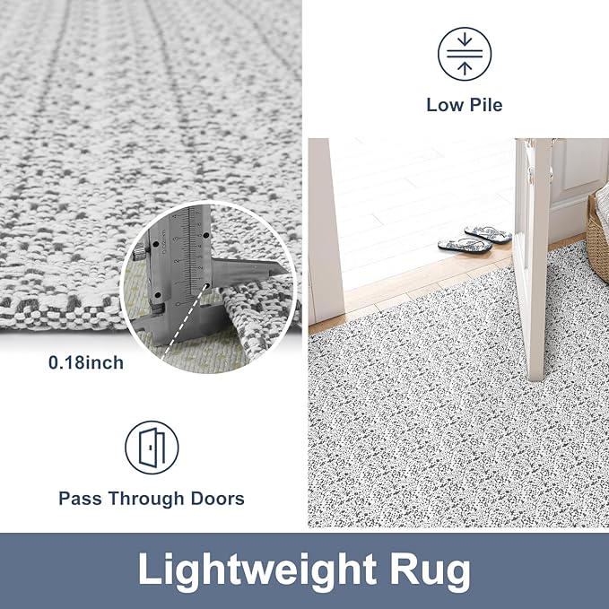 Collive Runners for Hallway, 2x5 Non Slip Kitchen Runner Rug Boho Laundry Room Rug Washable, Grey Farmhouse Entryway Rug Hand-Woven Cotton Carpet for Bedroom Bathroom