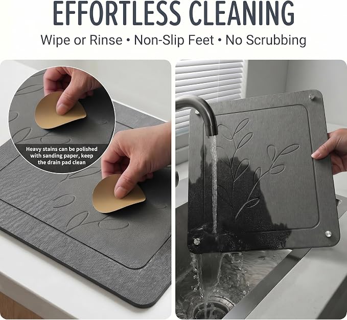 3-Pack Diatomaceous Earth Mat, Large Stone Drying Mat for Kitchen | Nesting Diatomite, Quick Dry, Non Slip, Heat Resistant（15.75"×11.81" & 13.19"×11.81" & 10.75"×11.81"）