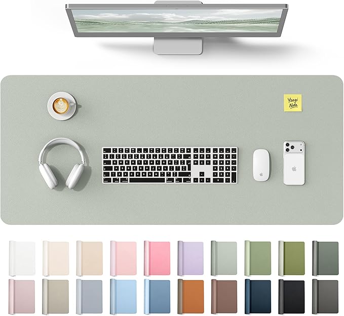 YSAGi Leather Desk Protector, Office Mat, Large Mouse Mat, Non-Slip PU Leather Blotter, Laptop Desk Mat, Waterproof Writing Pad for Office and Home(Grayish Green, 42" x 17.2")