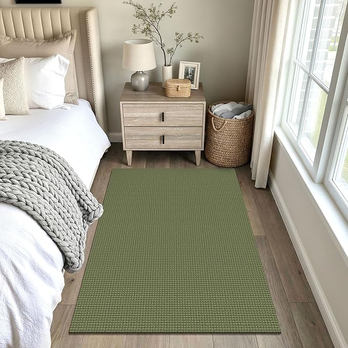 EARTHALL Woven Area Rug 4x5 Ft Washable Rugs for Entryway Non Slip Braided Throw Rugs Bedroom Carpet Cotton Entry Rug Cotton Floor Carpets for Bedroom Dining Room Living Room, Green