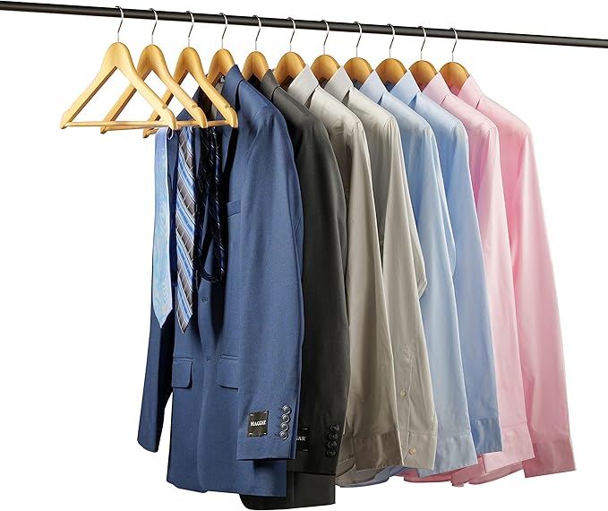 20 Pack Premium Wooden Suit Hangers - Smooth Natural Finish Heavy Duty Wood Coat Hangers - 360 Swivel Hook and Notches Clothes Hangers with Non Slip Pants Bar for Shirt, Jacket, Pant, Dress Hangers