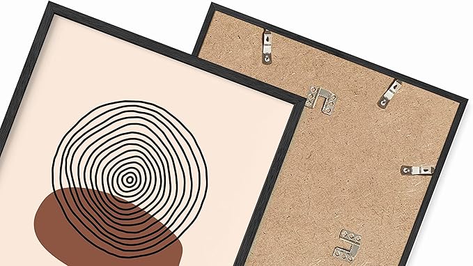 Boho Abstract Wall Art Minimalist Stacked Stones Circles Earth Tones Terracotta Mid Century Modern 8x10 Inch Oak Wood Black Framed Zen Meditation Print for Living Room Office Decor