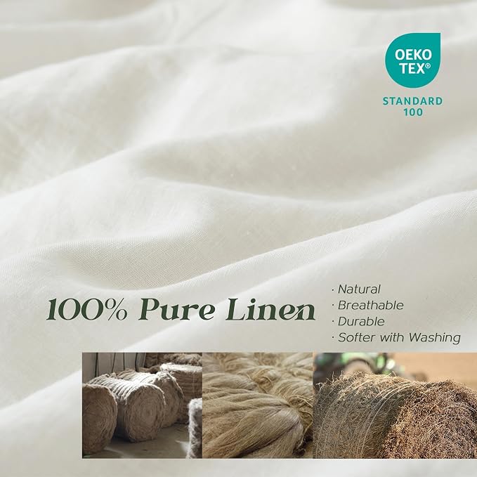 Simple&Opulence 100% Linen Duvet Cover Set, 3 PCS Natural French Flax White Duvet Cover California King Size, Breathable Soft Comfy Linen Bedding Comforter Cover with 2 Pillowcases(White, 104"x98")