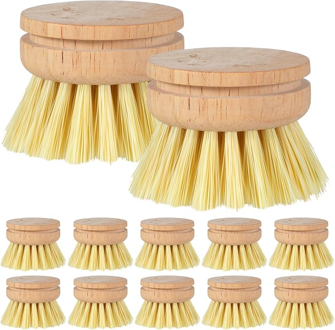 12 Pcs Bamboo Dish Brush Replacement Heads, Wooden Dish Brushes for Cleaning – Kitchen Wood Dish Scrubbers Washing Up Brush Heads Natural Bristle Brush Refills for Dishes, Pots