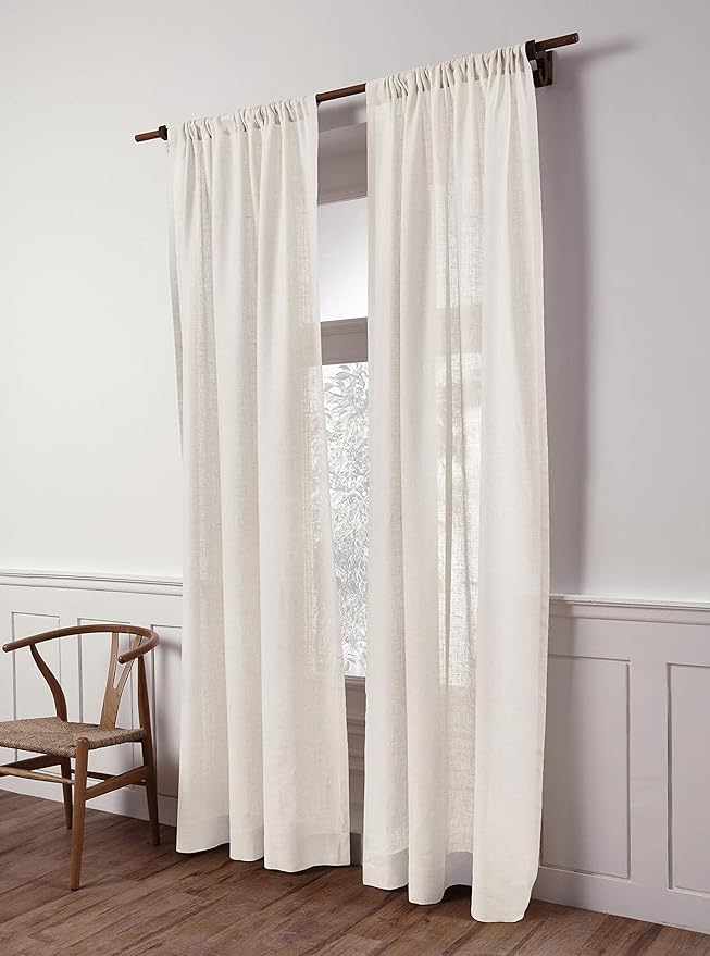 Solino Home European Flax Linen Sheer Curtain 144 Inches Long, 100% Pure Linen Ivory 52 x 144 Inch Long Light Filtering Rod Pocket Window Curtains Panel for Living Room, Bedroom - 1 Panel