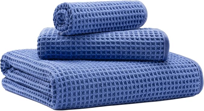 MICROFI New Microfiber Waffle Bath Towels, 3 Pieces, Oversized, Soft, Absorbent, Fast Drying, Lint Free, Includes Bath, Face and Hand Towels 430 GSM