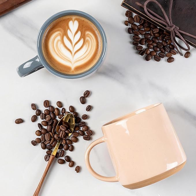 GBhome Ceramic Coffee Mugs Set of 4, 17oz Handmade Ceramic Coffee Mugs Set with Terracotta Underside for Latte/Tea/Beer/Hot Cocoa, Dishwasher & Microwave Safe