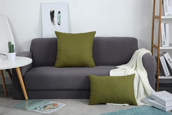 TangDepot 100% Cotton Solid Throw Pillow Cover 22x22 Olive Green | 100% cotton, same-color zip, machine wash & air dry. For living room, bedroom, office, car. 42 colors, 329 sizes. Cover only.