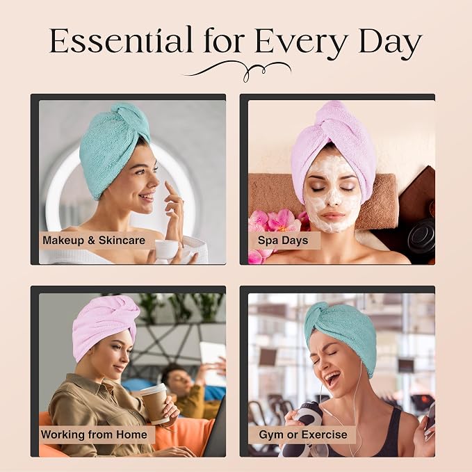 Lili&James 100% Cotton Hair Towel Wrap for Women & Kids – 420 GSM Quick Dry Hair Turban with Double Button Loop, Anti Frizz Non Microfiber Hair Drying Towel for Curly, Long & Thick Hair (Lilac+Aqua)