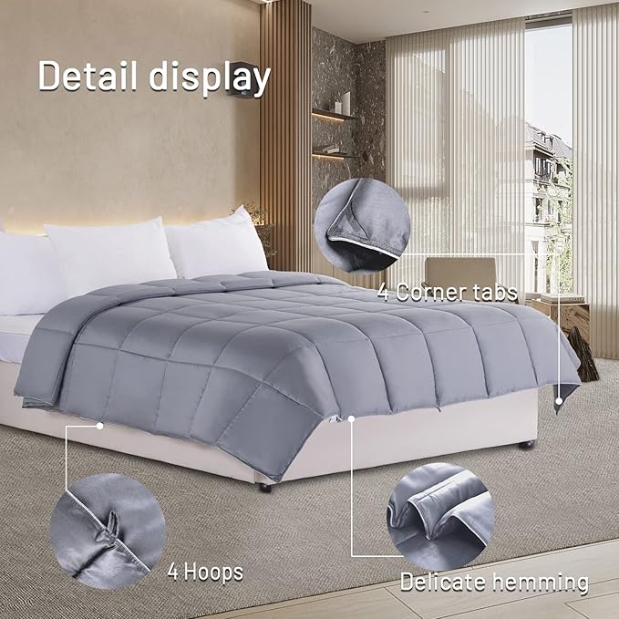 NEXHOME PRO Cooling Comforter King, Organic Natural Duvet Insert, Summer Lightweight Cooling Blanket, Bedding Down Alternative Cool Comforters for Hot Sleepers, 8 Corner Tabs, Grey 90" x 108"