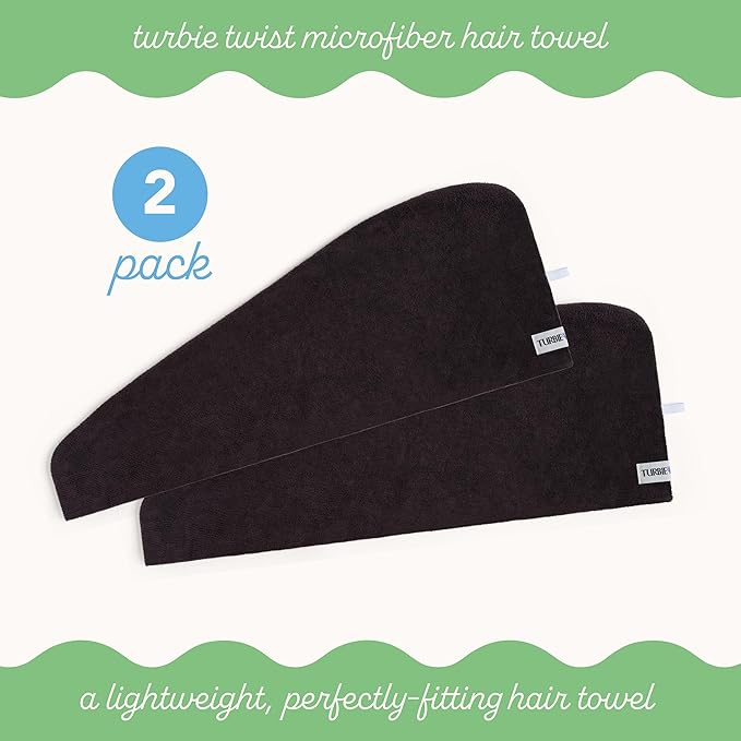 Turbie Twist 2-Pack Microfiber Hair Towel for Beauty, Travel, Gifting - Wrap Turban for Straight, Wavy & Curly Hair - Premium Personal Care - Solemnity