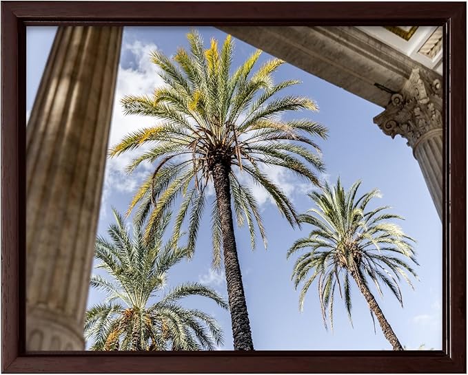 Monem Art Palermo Palm Trees Sicily Print - Tropical European Architecture Poster - Wall Decor for Living Room, Bedroom or Office - 24x32 Brown Framed CANVAS Wall Art by Mareike Bohmer