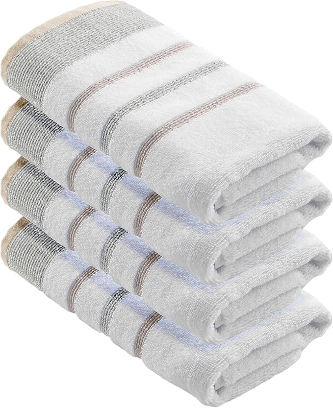 Great Bay Home Decorative Hand Towel Set - Cotton 4 Pack 26x16 Hand Towel Set - Durable Towels for Bathroom Decor (Glacier Grey/Cappuccino)