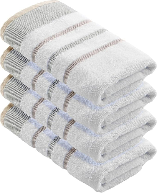 Great Bay Home Decorative Hand Towel Set - Cotton 4 Pack 26x16 Hand Towel Set - Durable Towels for Bathroom Decor (Glacier Grey/Cappuccino)