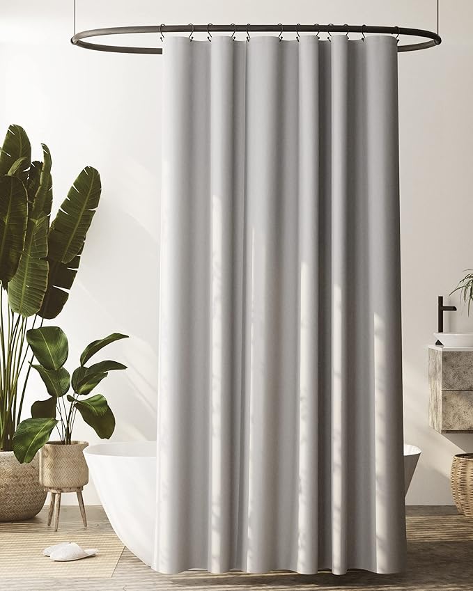 Zenna Home Recycled Cotton 100% Waterproof Fabric Shower Curtain Liner with Anti-Draft Clips, Grey