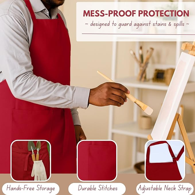Native Fab Kitchen Apron 2 Pack - 100% Cotton Adjustable, Durable Apron with Pockets, Perfect for Cooking, Baking, Grilling