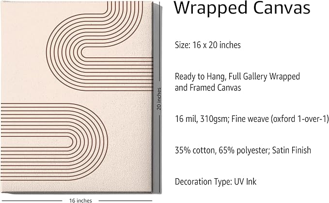 Abstract Double Wavy Arch Wrapped Canvas Wall Art Minimalist S-Shape Lines Earth Tones Terracotta Brown 16x20 Inch Gallery Stretched Modern Home Art Decor
