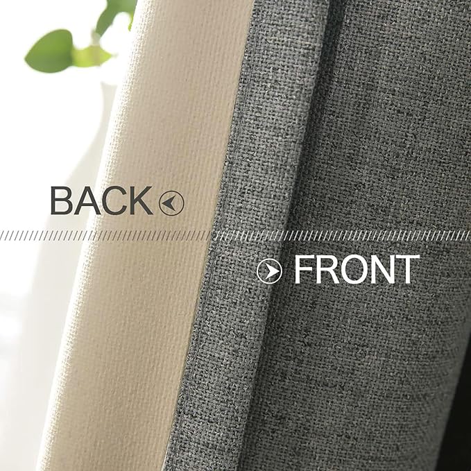 MIULEE Linen Texture Curtains for Bedroom Solid 100% Blackout Thermal Insulated Dark Grey Curtains Grommet Room Darkening Curtains/Draperies Luxury Decor for Living Room 52x72 Inch (2 Panels)