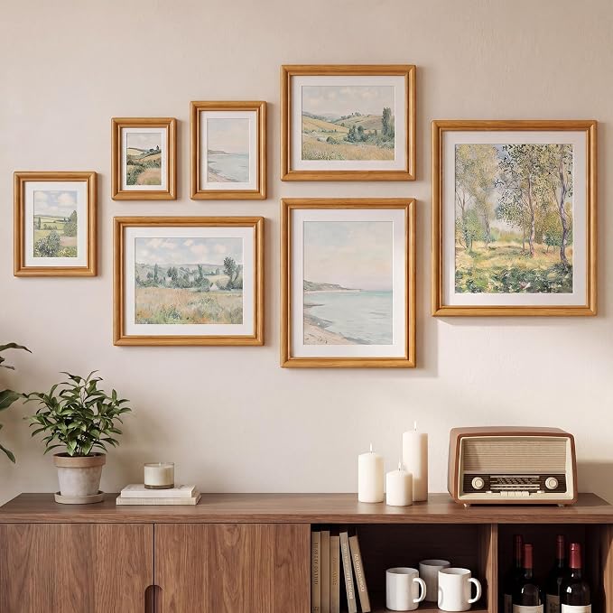 24x36 Picture Frame with Mat for 20x30, USA-Sourced Teak Wood Handcrafted Rounded Corner with HD Tempered Glass, 24 x 36 Gallery Wall Frames for Posters & Art Prints, Vertically or Horizontally