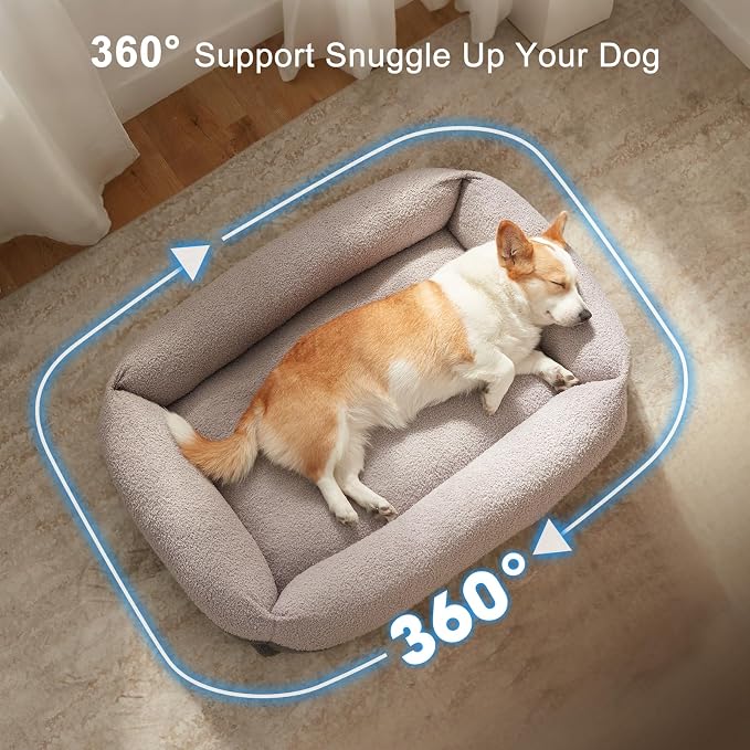 FURTIME Washable Dog Bed Medium Large Size Dogs, Rectangle Comfy Fluffy Pet Bed, Removable Zipper Cover Machine Wash, Soft Orthopedic Bed Durable Pet Cuddler with Anti-Slip Bottom, 30"x24"x8", Grey