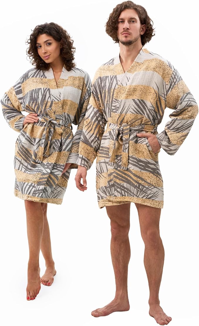 ATANI 100% Turkish Cotton Bathrobe S-XXL for Women & Men – Peshtemal Style Soft Cozy Lounge Robe, Absorbent & Lightweight