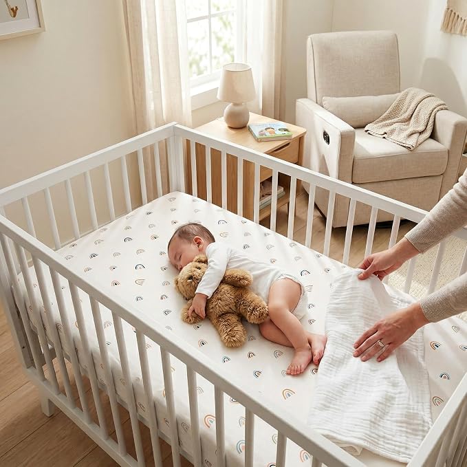 Makemake Organics GOTS Certified Organic Cotton Fitted Crib Sheet Soft Breathable (28"x52", Rainbow)