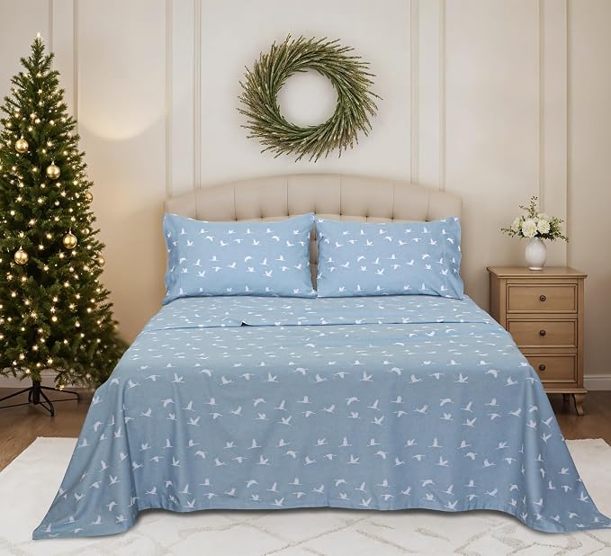 RUVANTI Flannel Sheets Full Size - 100% Cotton Double Brushed Bed Sheets Set, Deep Pockets 16 Inches, All Seasons Breathable & Extra Soft Full Sheets, Warm & Cozy, 4 Piece, We Fly