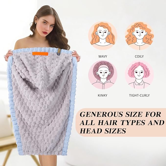 Hair Towel Wrap for Women, High Absorbency Hair Drying Towel Wrap,1Packs Soft Polyester Hair Wrap Towels for Women Accessories, Lightweight Hair Wrap for Curly, Long, Thick Hair (Blue)
