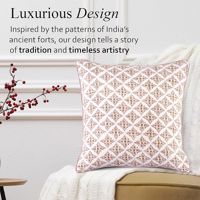 CPC Throw Piping Pillow Covers for Couch, 20x20 Inch Pillows for Living Room, 100% Cotton Boho Cute Outdoor Pillows, Flower Cusion Covers Gift for Christmas, Thanksgiving - Vintage Damask Rose