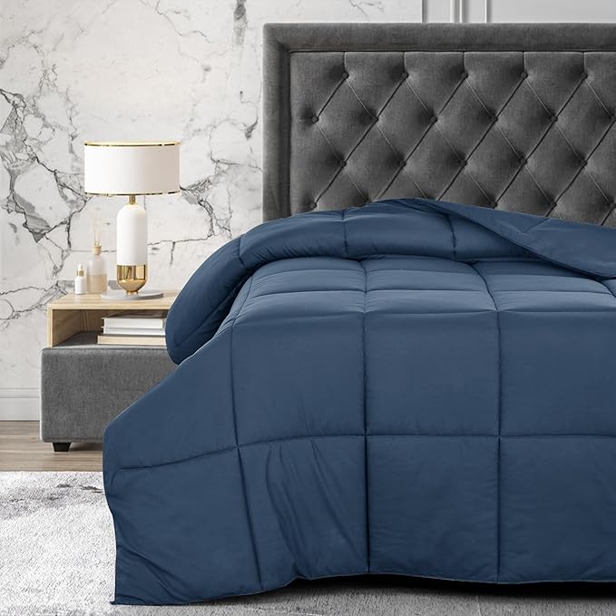 King Comforter, Quilted Down Alternative Duvet Insert, All Season Lightweight 102x90 - LUX Décor Ultra-Soft Microfiber with Corner Tabs, Machine Washable Hypoallergenic Bed Comforter - Navy Blue