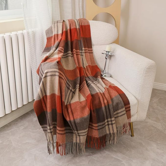 Woolly Throw Pure Wool Blanket - Large 55x83 inches, 1.5 lbs,Wool Fringed Knee Throw Blanket for Couch Bed Outdoor Travel,Soft Lightweight Breathable Blanket for All Season,Festive Plaid