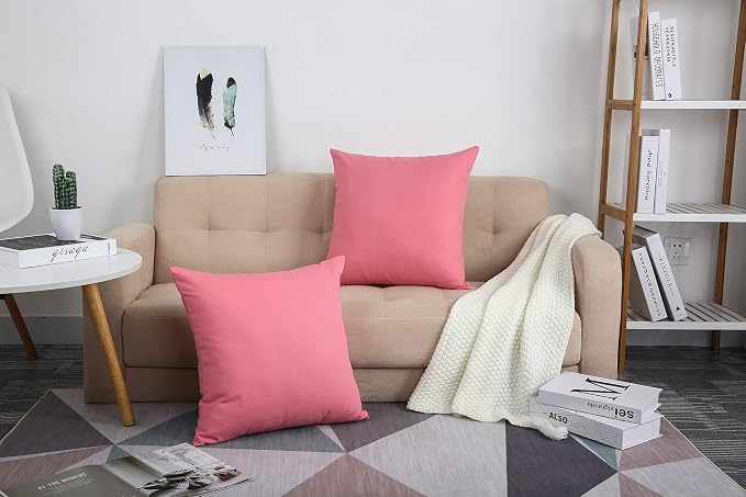 TangDepot Handmade Decorative Solid 100% Cotton Canvas Throw Pillow Covers/Pillow Shams, (26" x26" , Pink, 1 Count (Pack of 1)) | 100% cotton, same-color zip, machine wash & air dry. For living room, bedroom, office, car. 42 colors, 412 sizes. Cover only.