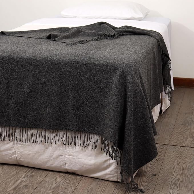 Superfine Alpaca Wool Throw Blanket - Lightweight Alpaca Merino Wool Throw Blankets | Soft Peruvian Alpaca Blanket Wool Blanket Solid Color 62" x 54" (Iron Gray)