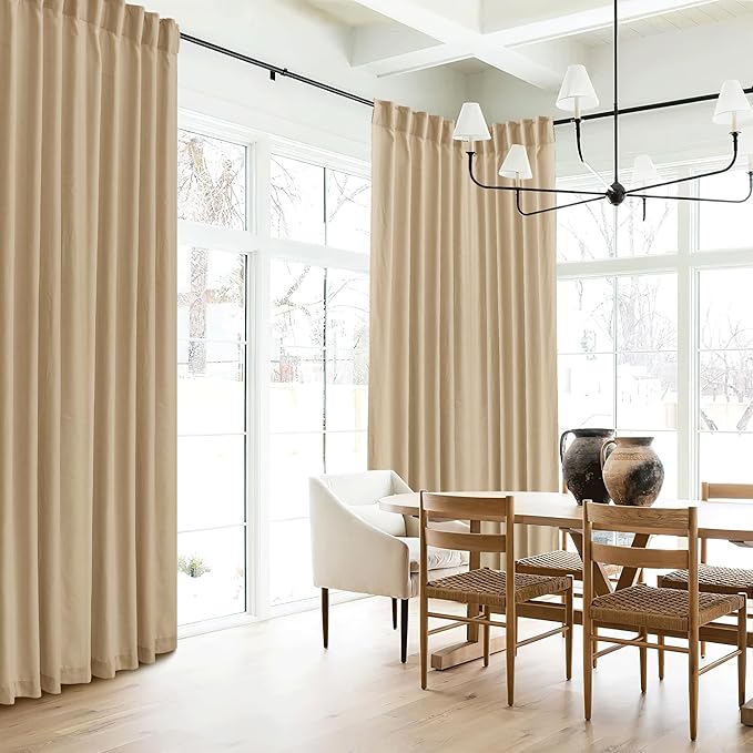 RYB HOME Boho Curtains 84 inches Long, Soft Linen Woved Lightweight Back Tab Light Filtering Fabric Shades for Dining Room Guest Room, W 52 x L84 inches, 2 Panels Set