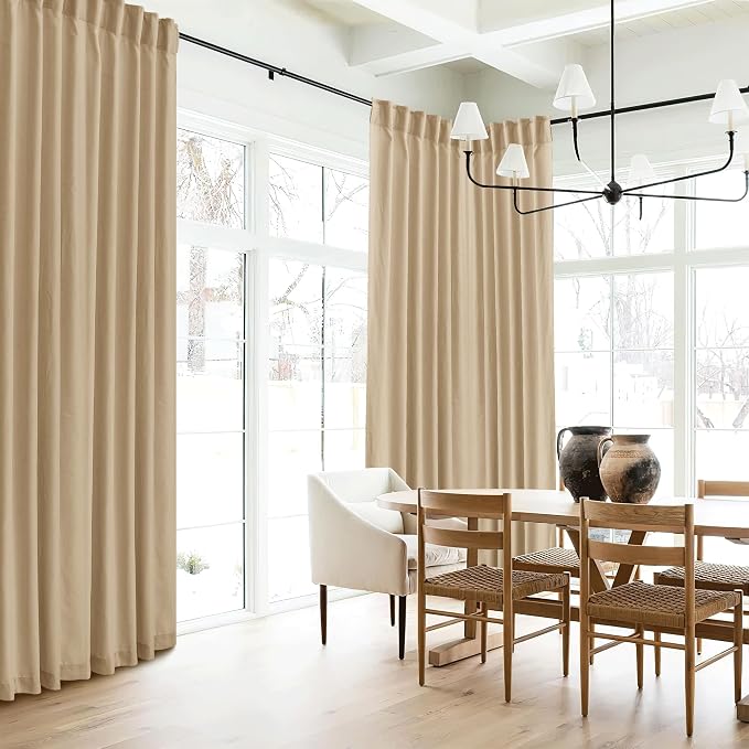RYB HOME Boho Curtains 90 inches Long, Soft Linen Woved Lightweight Back Tab Light Filtering Fabric Shades for Dining Room Guest Room, W 52 x L90 inches, 2 Panels Set
