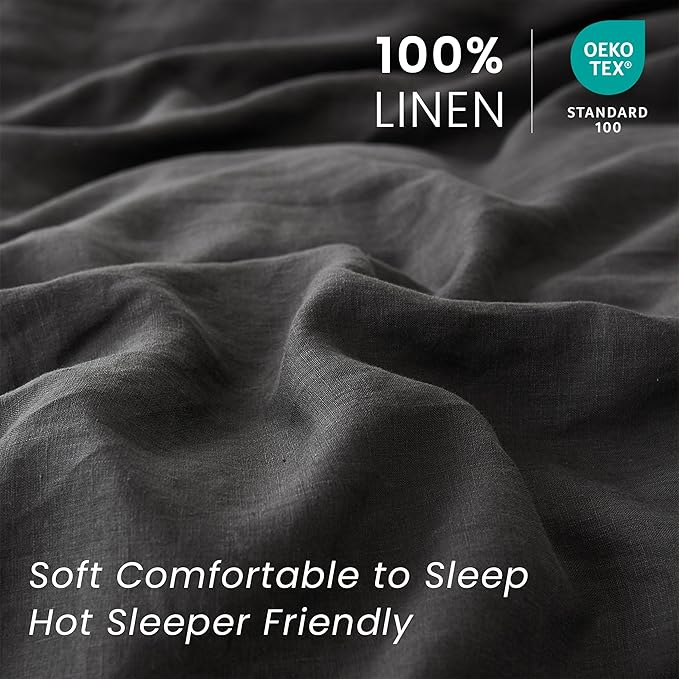 100% French Linen Pillow Shams Basic Style - Pack of 2 - Washed Solid Color Natural Flax Soft Breathable - Dark Grey, 20'' x 36''