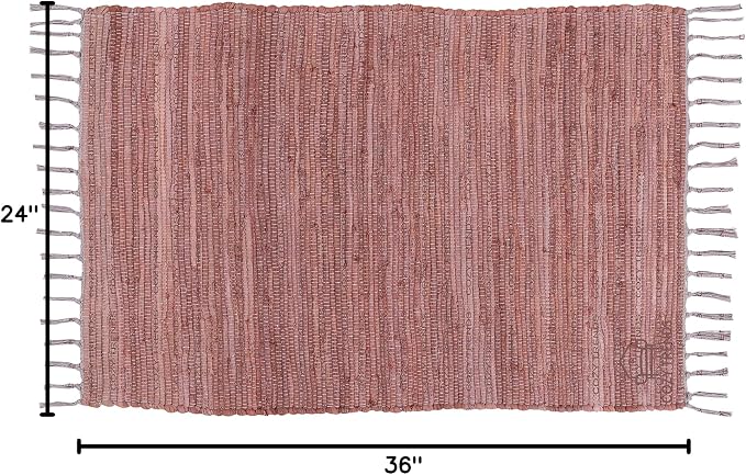 Cotton Rag Rug 24x36'' | 2x3' Multicolor Area Rug - Hand Woven, Washable & Reversible with Tassels - Perfect for Living Room, Kitchen, Entryway, or Bedroom (Brown Multi)