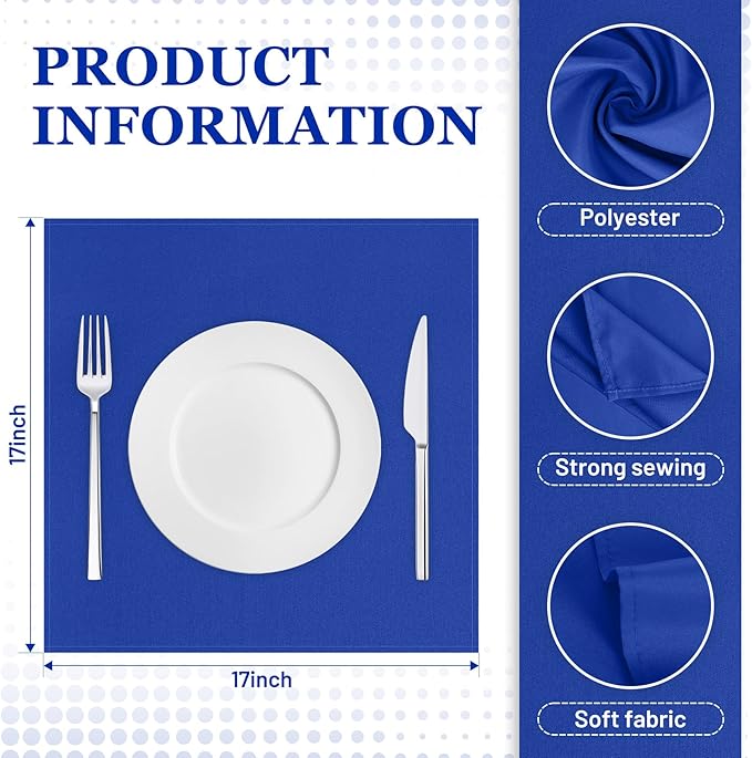 SuperO Set of 120 Cloth Napkins 17 x 17 Inch, Polyester Solid Washable Dinner Napkins with Hemmed Edges,Great for Restaurant, Wedding and Party(Royal Blue)