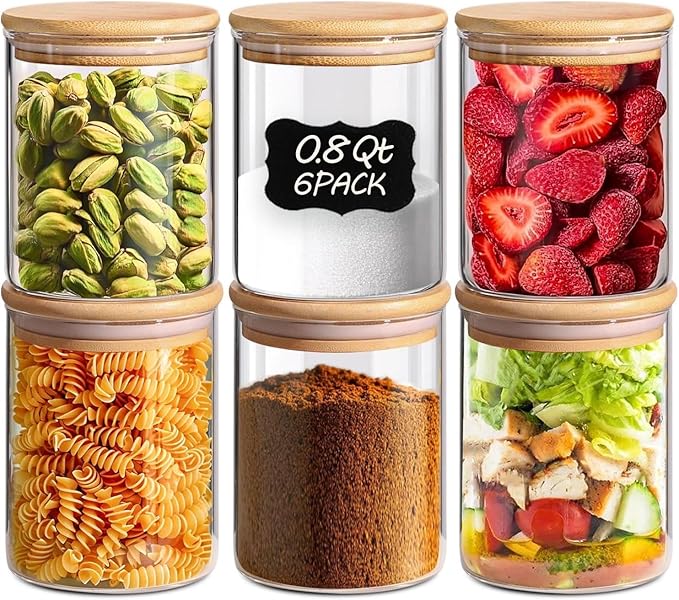 ComSaf Glass Storage Containers With Lids 0.8 Qt, 6 Pack Small Glass Jars | Small Glass Containers, Spice Jar 25oz, Snack Station Organization, Coffee Bar Organization, Size For Subpackage, BPA Free