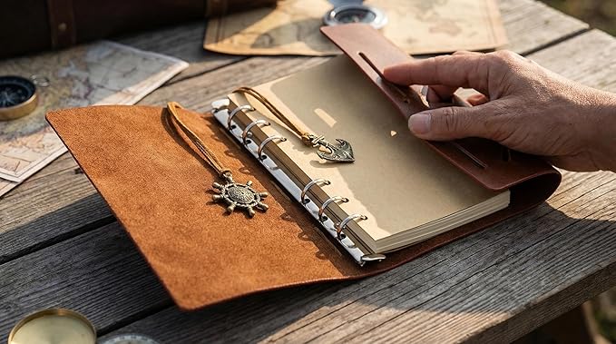 EvZ 7-Inch Refillable A6 Binder Notebook - Premium Vegan Leather Personal Planner, Eco-Friendly Journal with 6-Ring Loose-Leaf System for Writing, Business, and Creative Sketches, Red