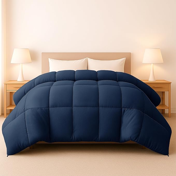 LUX Décor Twin Comforter – 92x68 Ultra-Soft Down Alternative Duvet Insert with Corner Tabs & Box Stitching, Hotel Quality Plush Hypoallergenic Microfiber, Oeko-TEX Certified – Navy Blue
