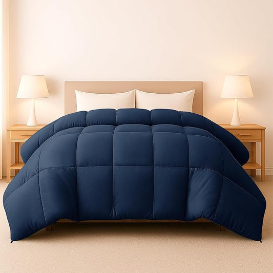 LUX Décor Twin Comforter – 92x68 Ultra-Soft Down Alternative Duvet Insert with Corner Tabs & Box Stitching, Hotel Quality Plush Hypoallergenic Microfiber, Oeko-TEX Certified – Navy Blue