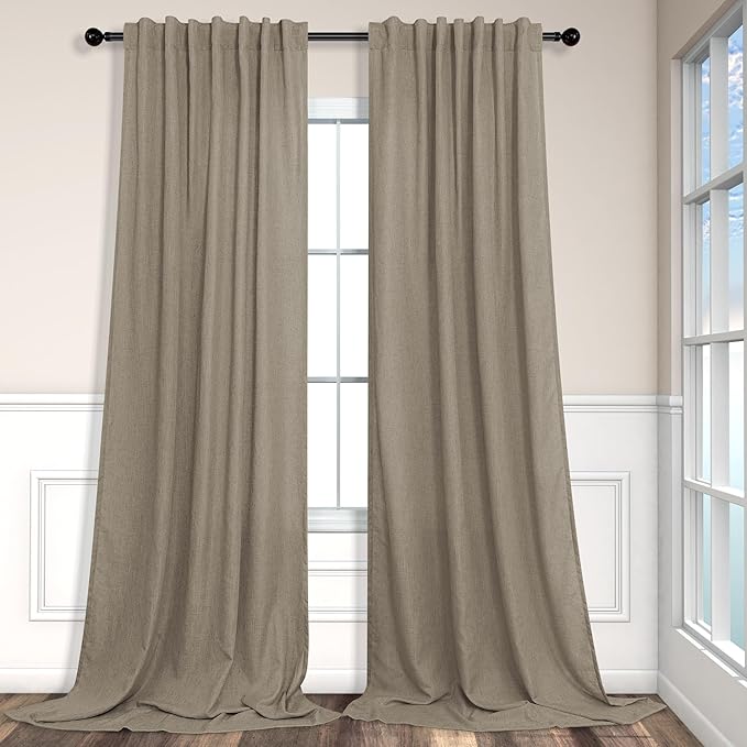 Pitalk Taupe Linen Curtains 72 Inch Length for Bedroom Living Room Elegant Thick Linen Window Drapes Semi Sheer Light Weight Burlap Look Farmhouse Country Decor 52x72 Long 2 Panels Back Tab Rod Pocket